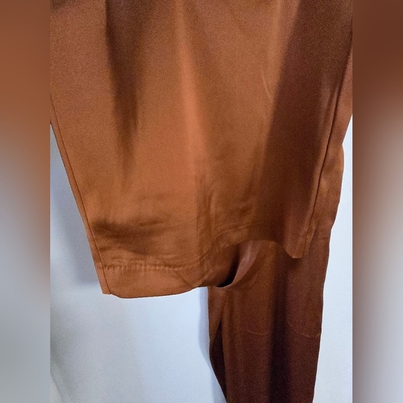JOIE Camel Rich Brown Satin Wide-Leg Pants Bow Belt Size M - Picture 5 of 8